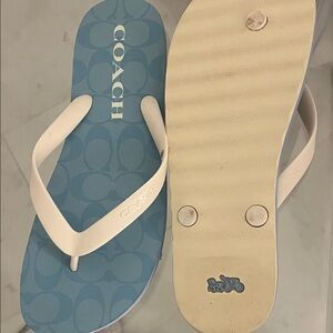 Coach Blue and White Logo Flip Flops